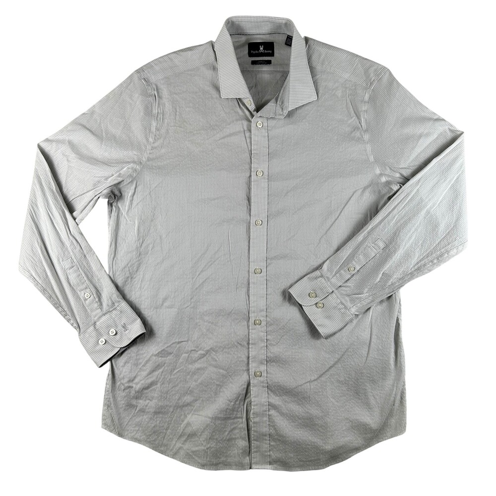Psycho Bunny Dress Shirt Mens 17 34/35 Gray Check Stretch Non Iron Long Sleeve
